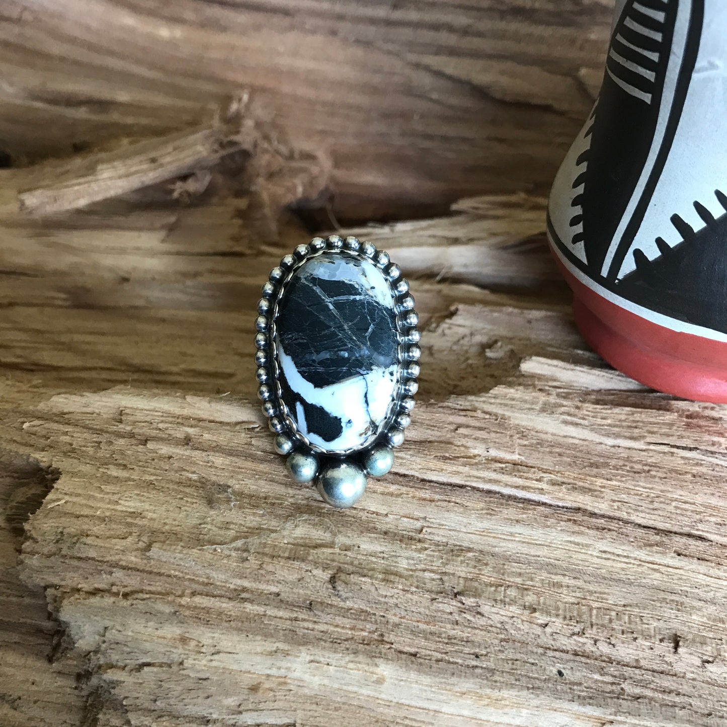 White Buffalo Ring~Sterling Silver~ Artisan Handmade~ Size 7 3/4