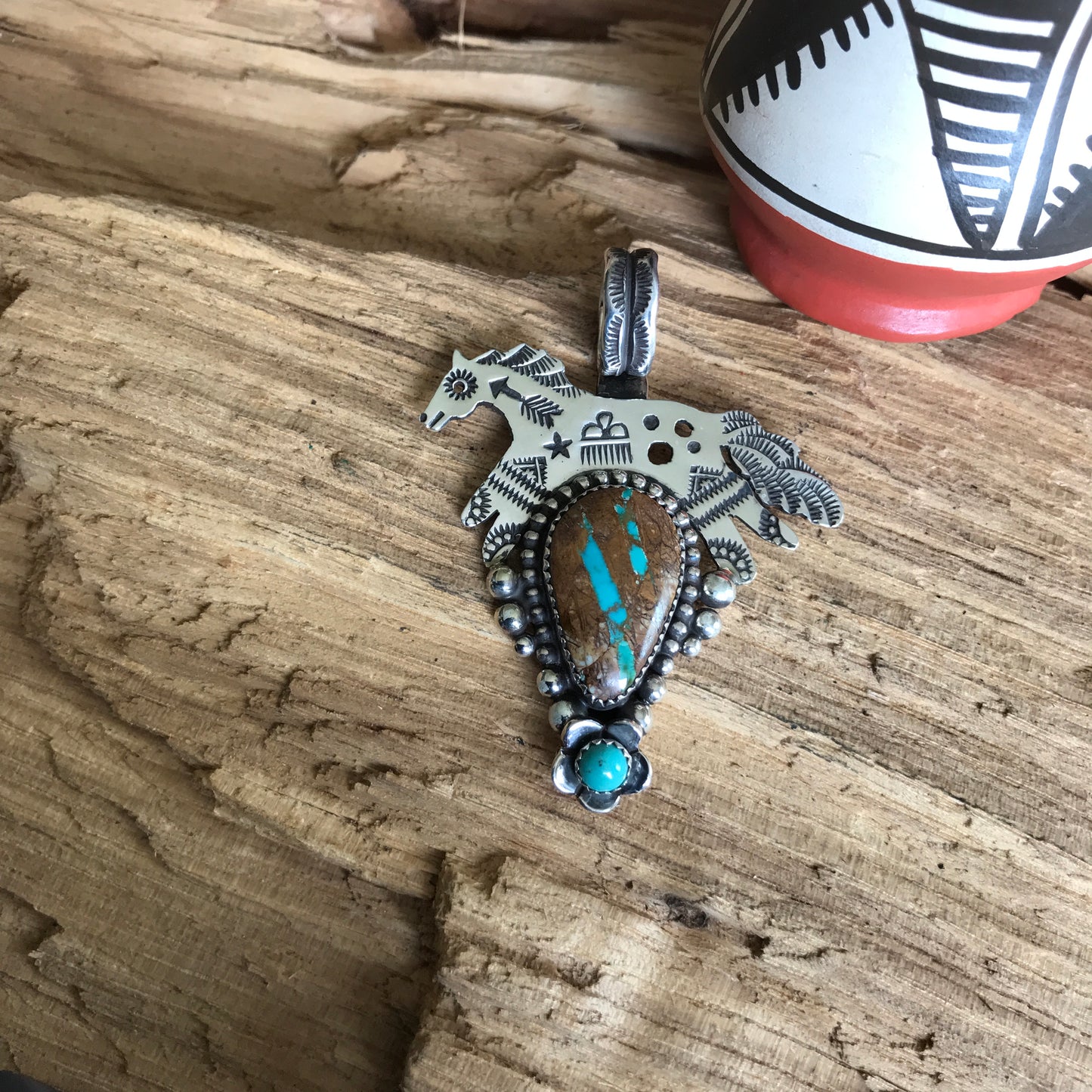 SPIRIT PONY Royston Ribbon Turquoise pendant~ Sterling Silver~ Artisan Handmade ~ 1062