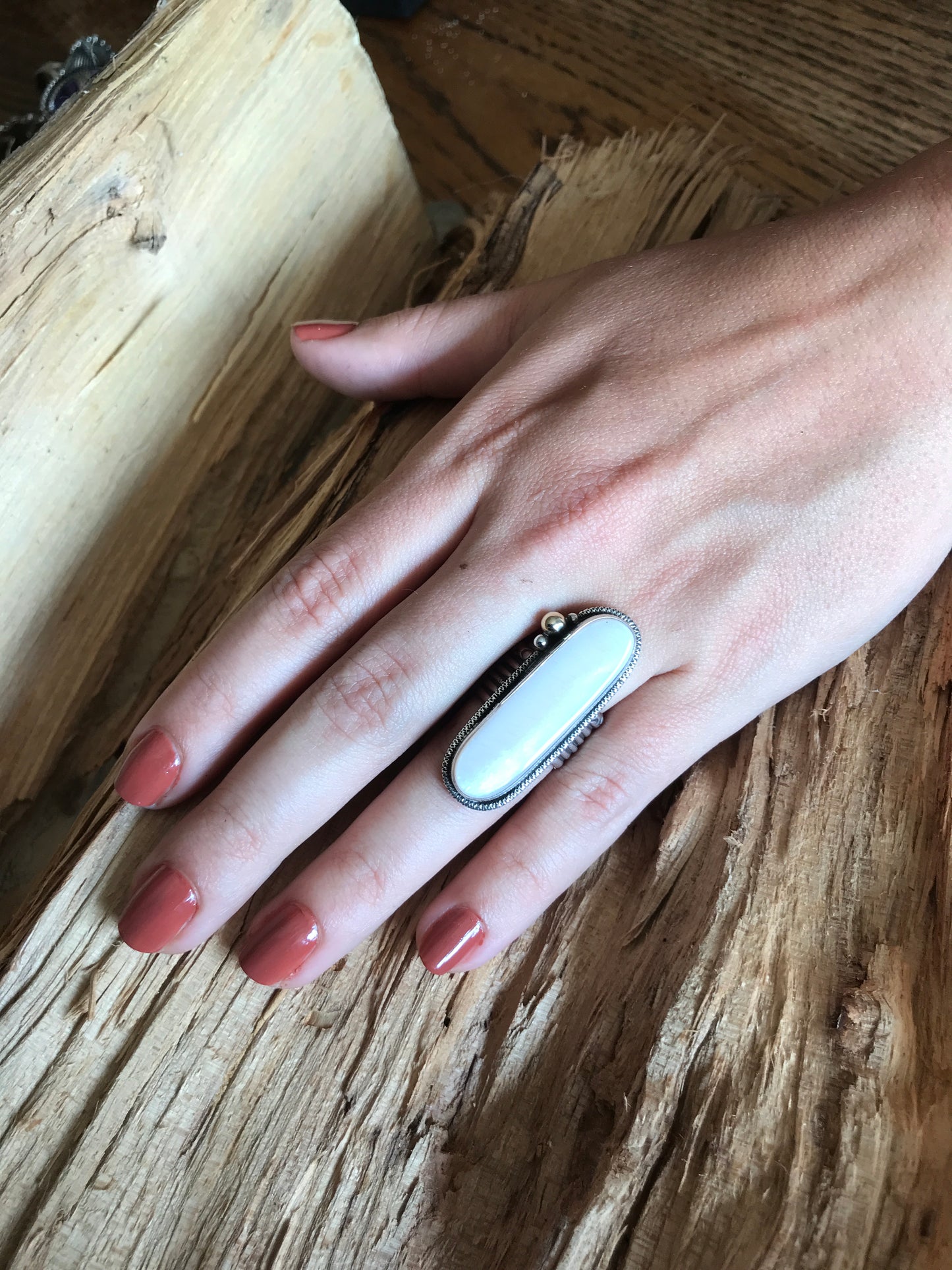 Pink Mussel Shell Ring~Sterling Silver~ Artisan Handmade~ Size 7 1/2