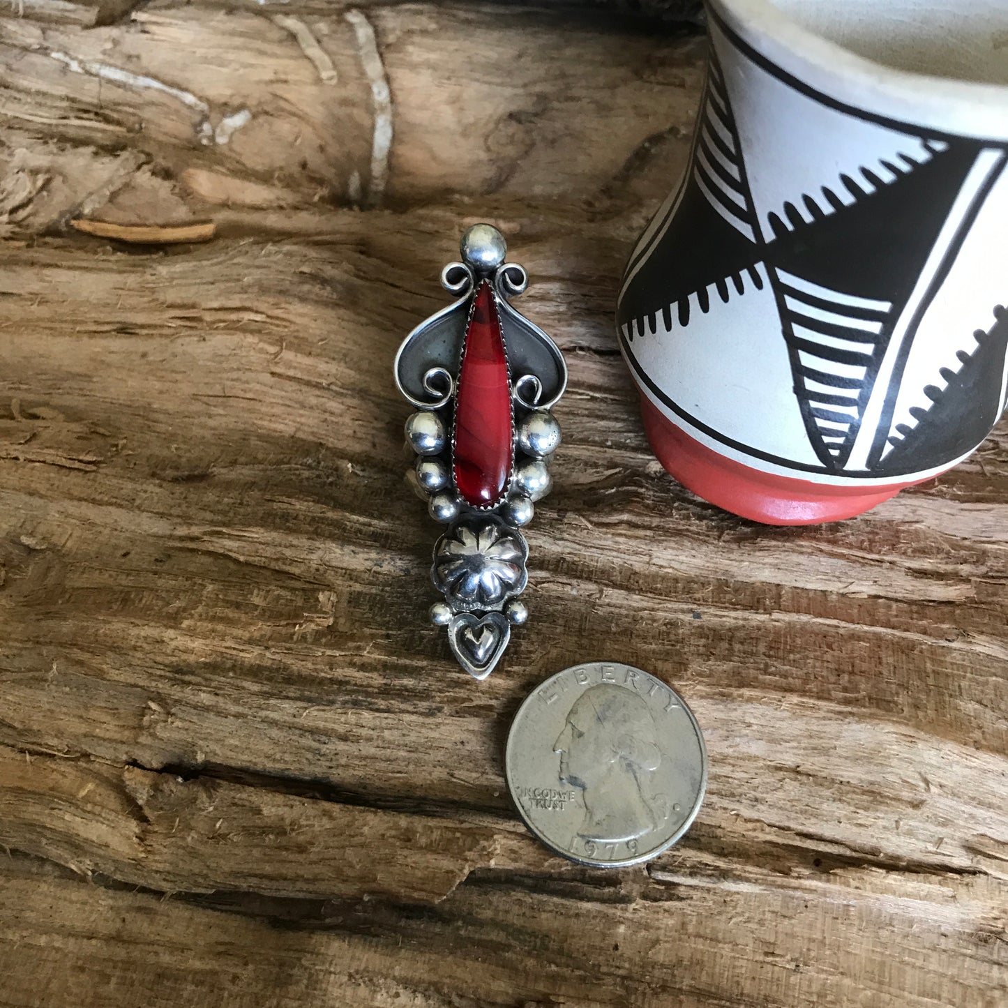 Rosarita Statement Ring with a Carnelian Wildflower~ Sterling Silver~Size 6~RTS043