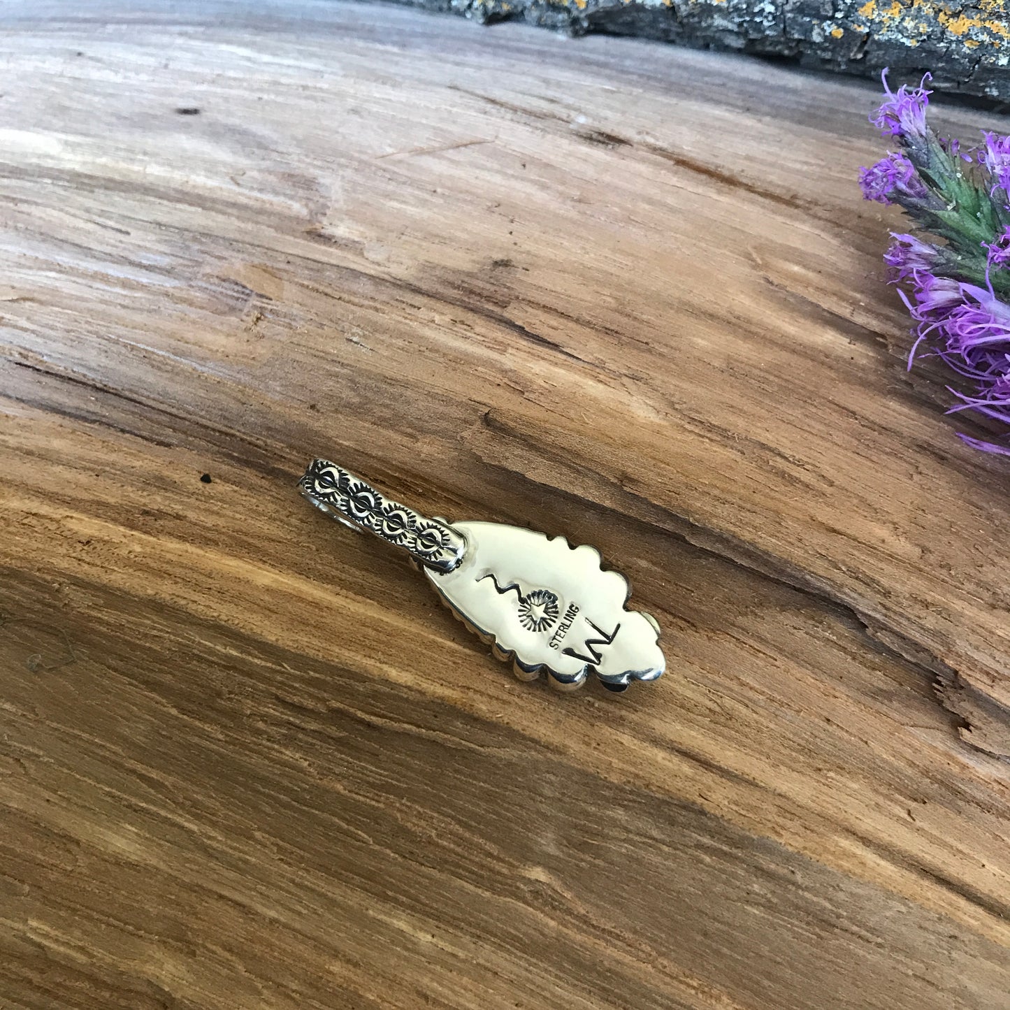 White Buffalo Turquoise pendant with a Black Onyx Wildflower~ Sterling Silver~ Artisan Handmade