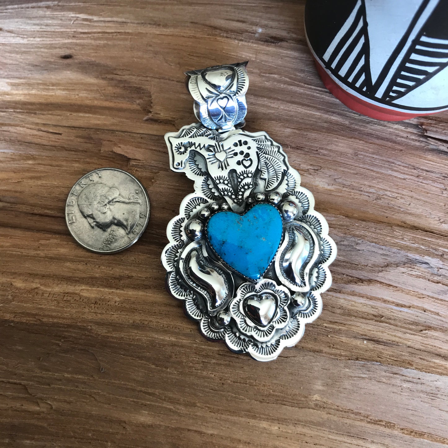 SPIRIT PONY Repousse pendant with Bisbee Turquoise~ Sterling Silver~ Artisan Handmade