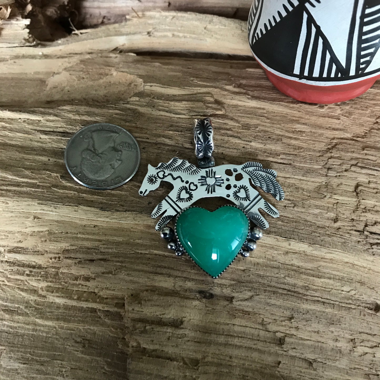 SPIRIT PONY~ Chrysoprase Heart pendant~ Sterling Silver~ Artisan Handmade ~ 1072