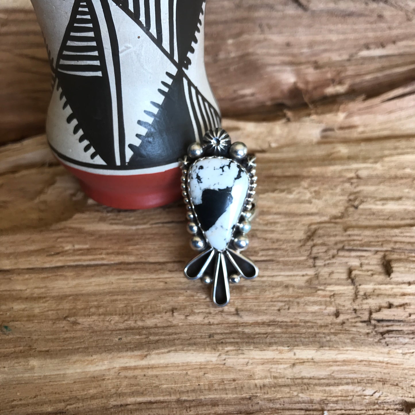 White Buffalo~ Tail of The Thunderbird Ring~Sterling Silver~ Artisan Handmade~ Size 7 1/2