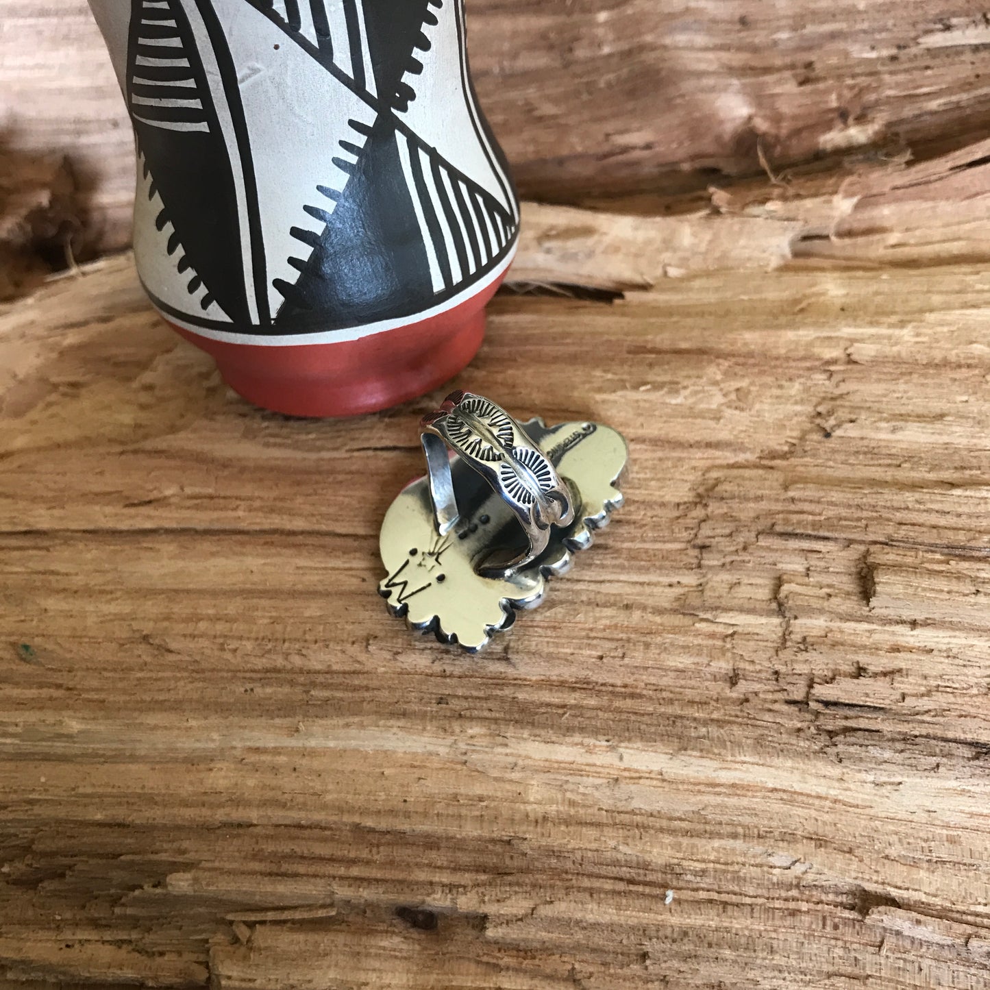 White Buffalo Ring with a Carico Lake Turquoise Wildflower~ Sterling Silver~ Size 8