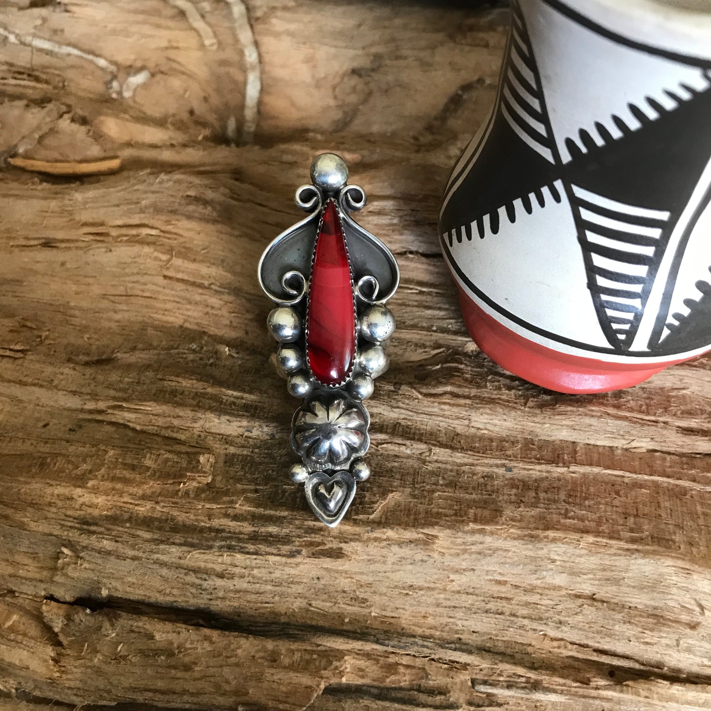 Rosarita Statement Ring with a Carnelian Wildflower~ Sterling Silver~Size 6~RTS043