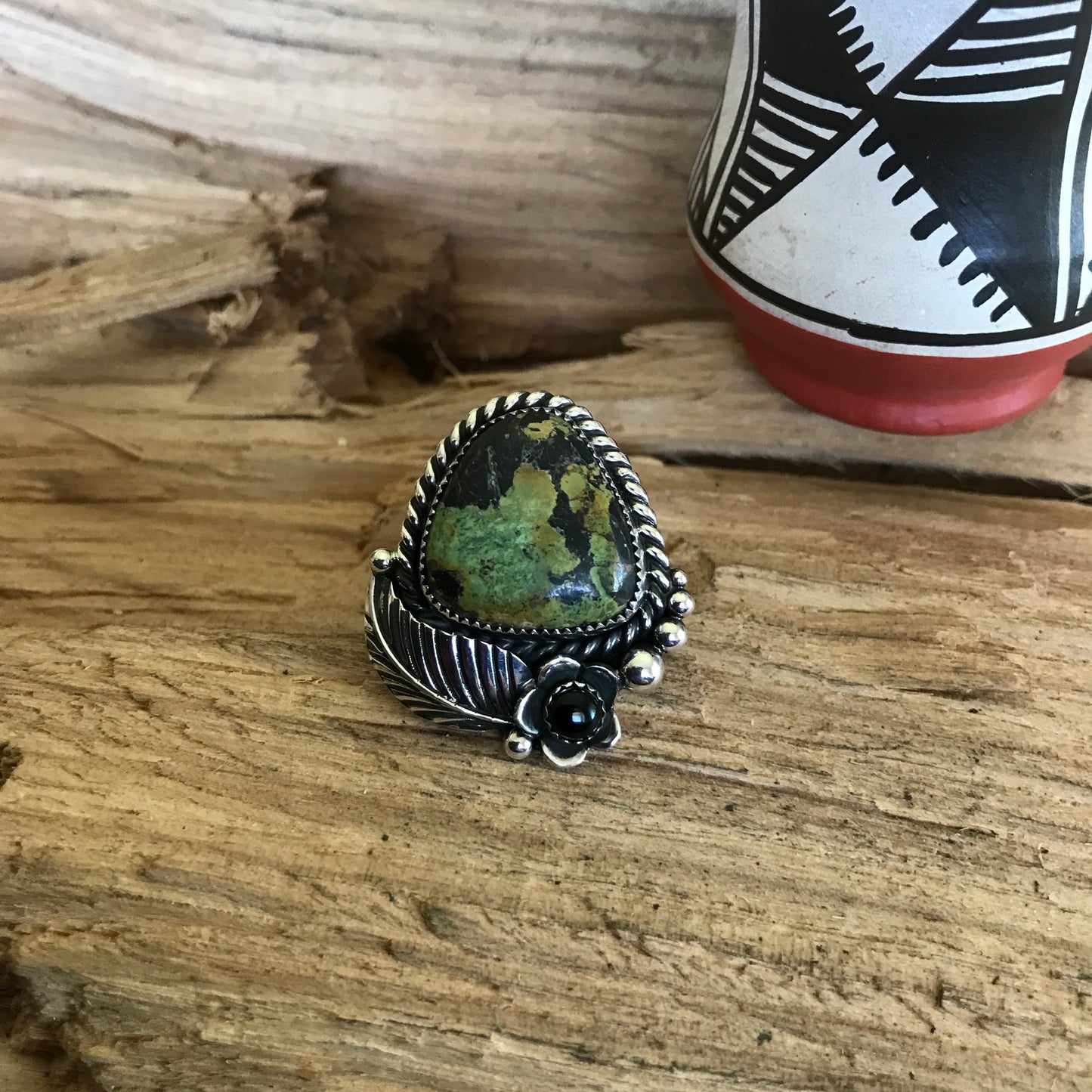 Black Jack Turquoise Ring~ Sterling Silver~ Artisan Handmade~ Size 7~RTS055
