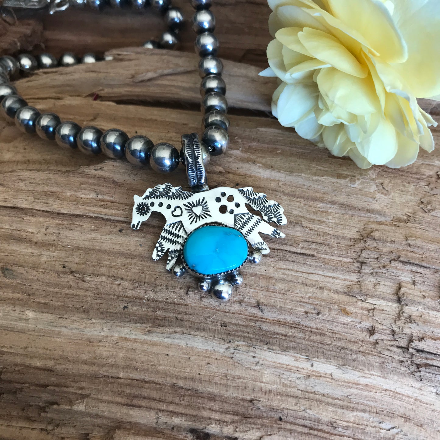 SPIRIT PONY Battle Mountain Turquoise pendant~ Sterling Silver~ Artisan Handmade