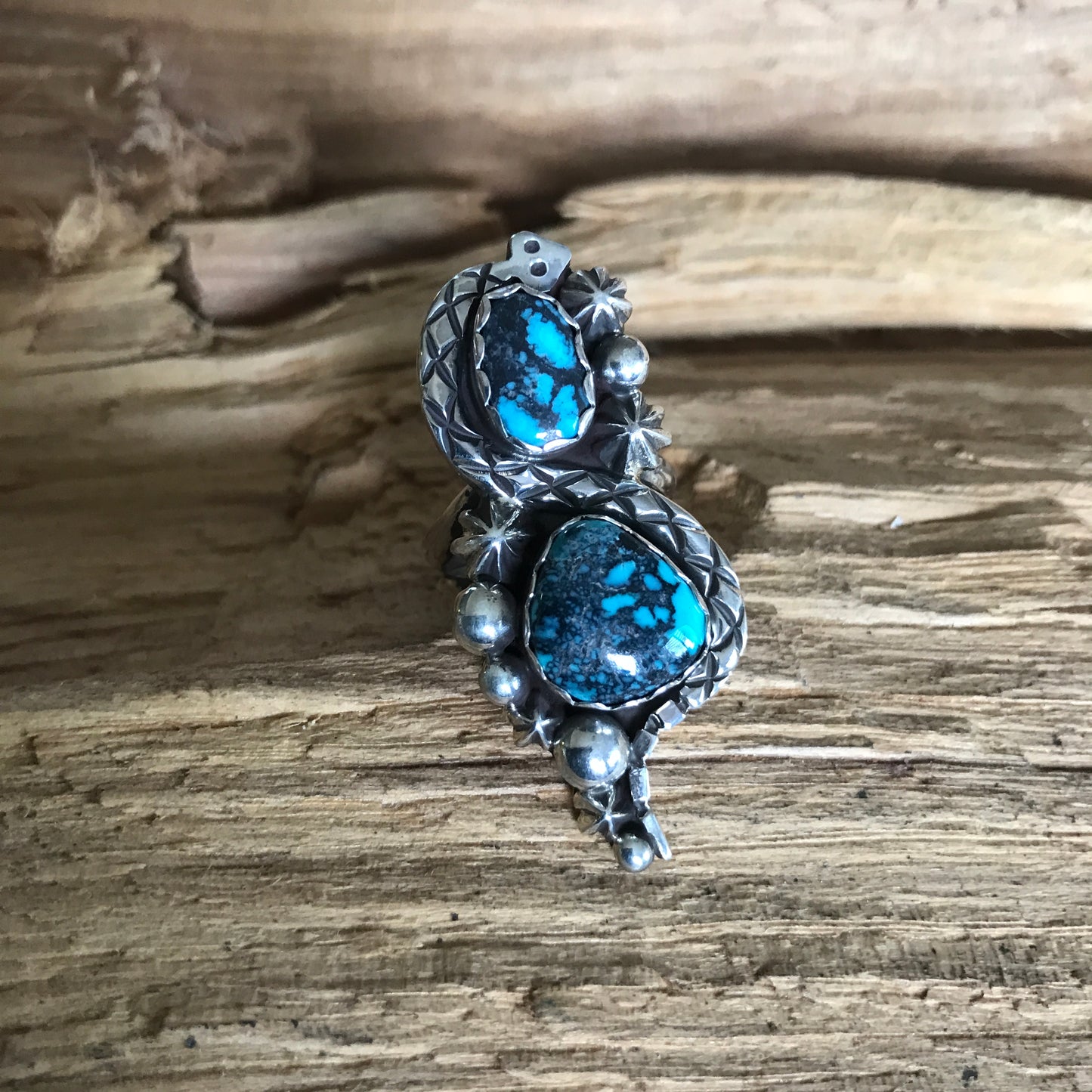 Turquoise Mountain Rattlesnake Ring~ Sterling Silver~ Artisan Handmade~ Size 7 ~ 1204
