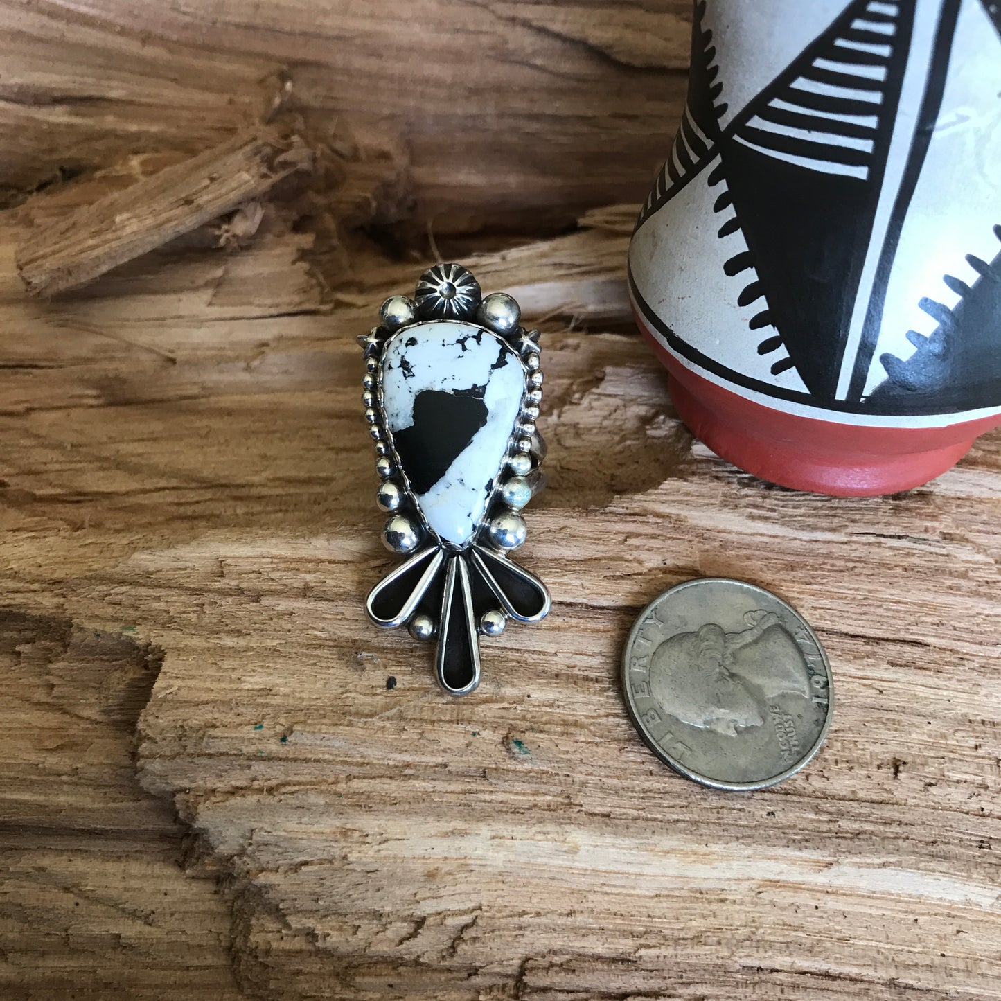 White Buffalo~ Tail of The Thunderbird Ring~Sterling Silver~ Artisan Handmade~ Size 7 1/2