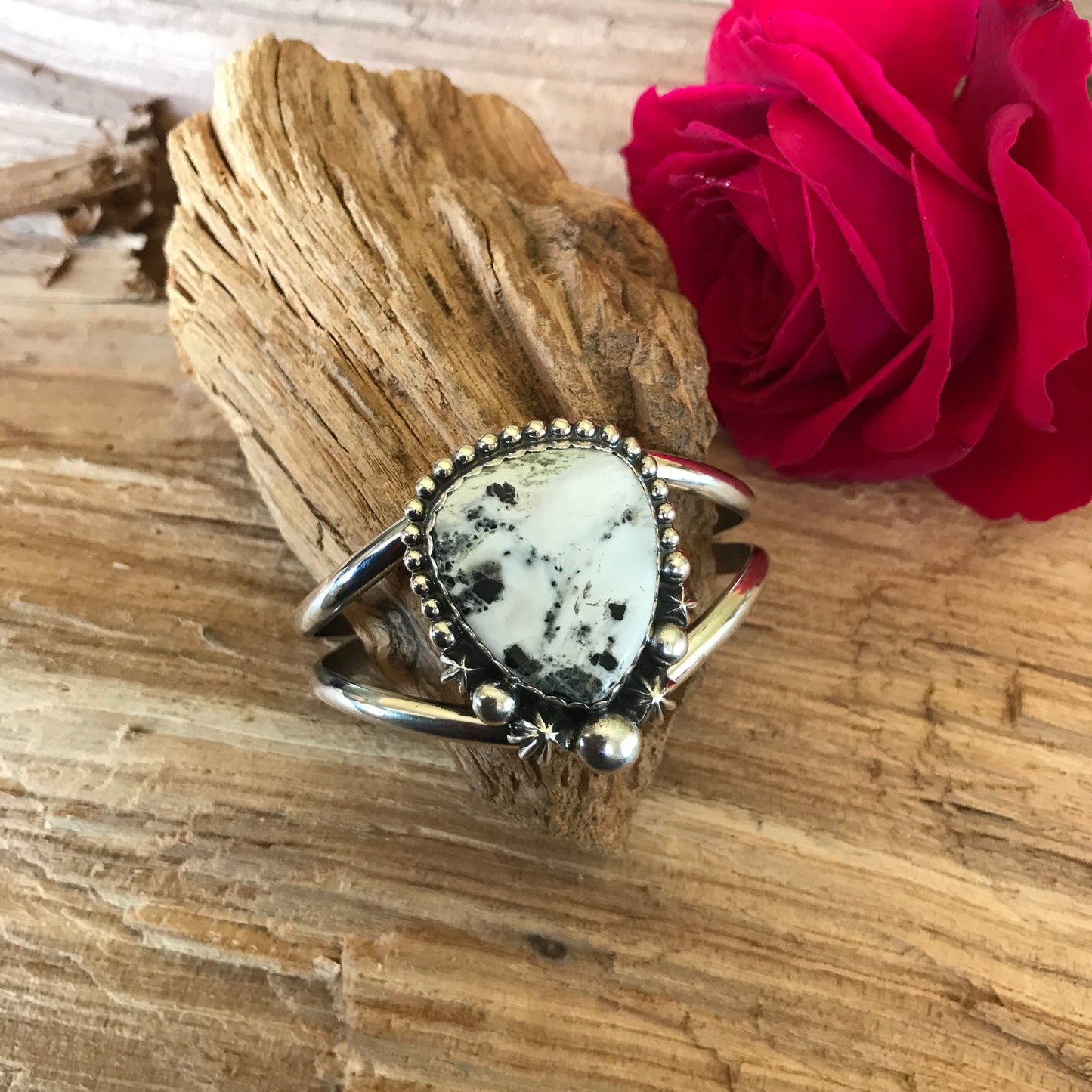 White Buffalo Cuff Bracelet~ SMALL WRIST~ Sterling Silver~ Artisan Handmade