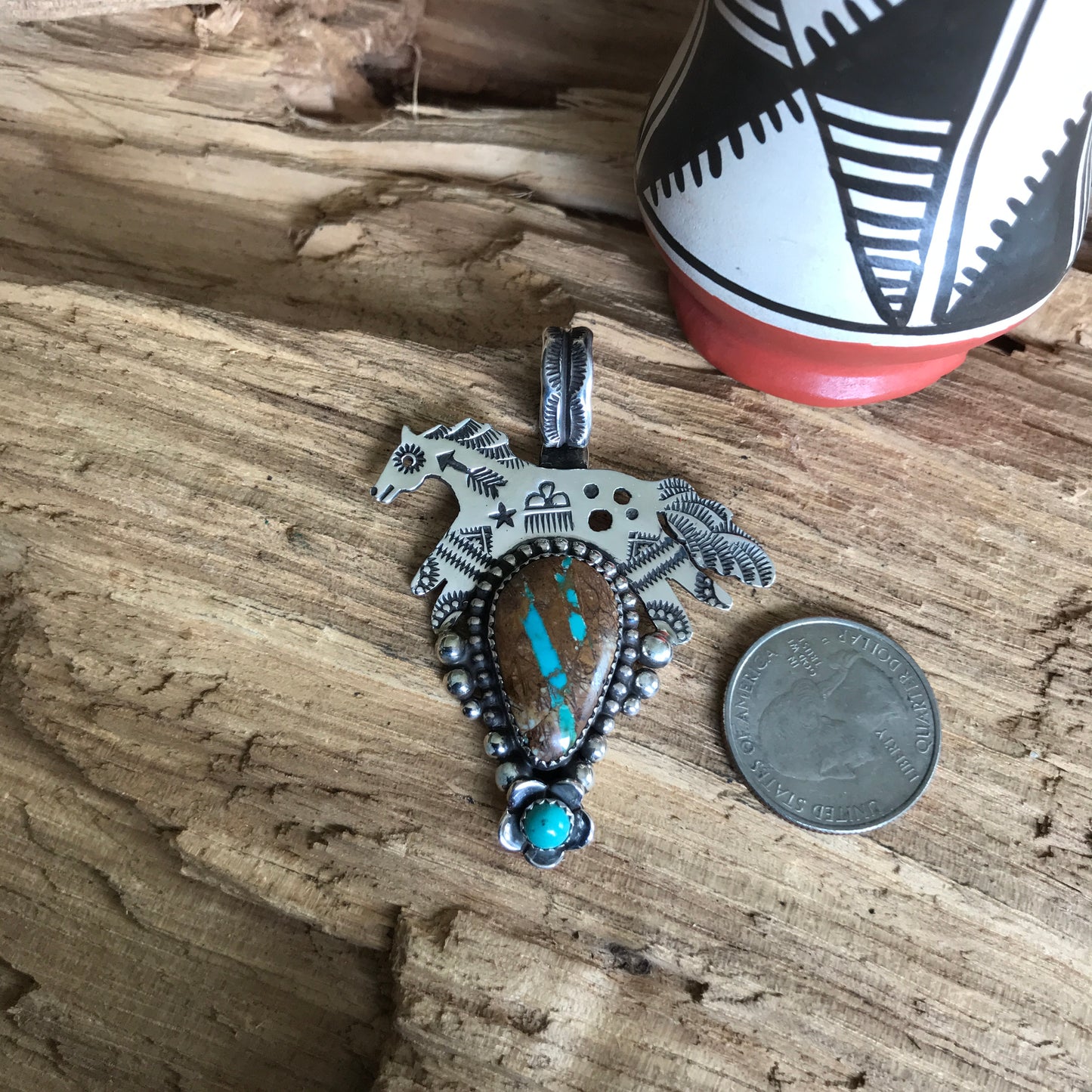 SPIRIT PONY Royston Ribbon Turquoise pendant~ Sterling Silver~ Artisan Handmade ~ 1062