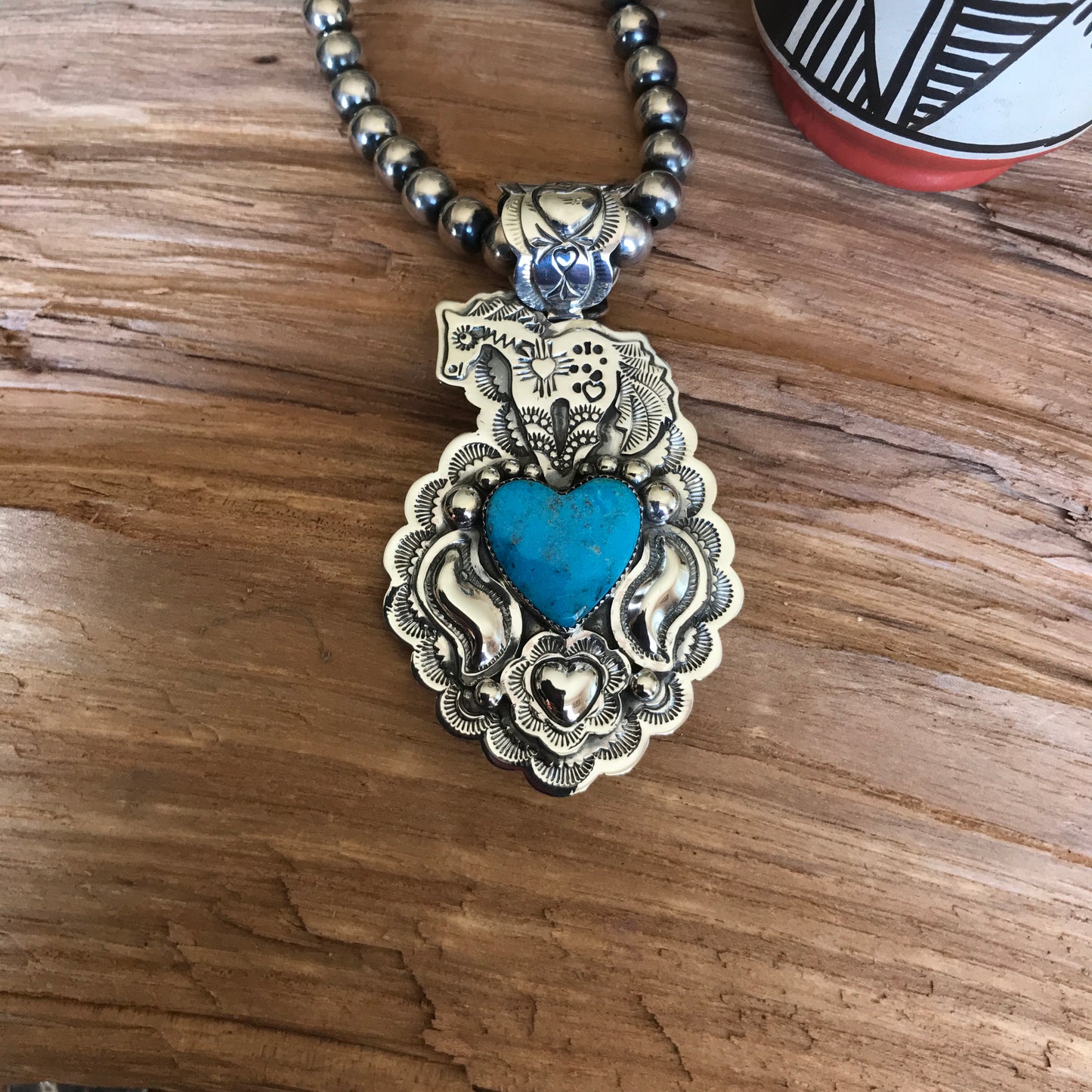 SPIRIT PONY Repousse pendant with Bisbee Turquoise~ Sterling Silver~ Artisan Handmade