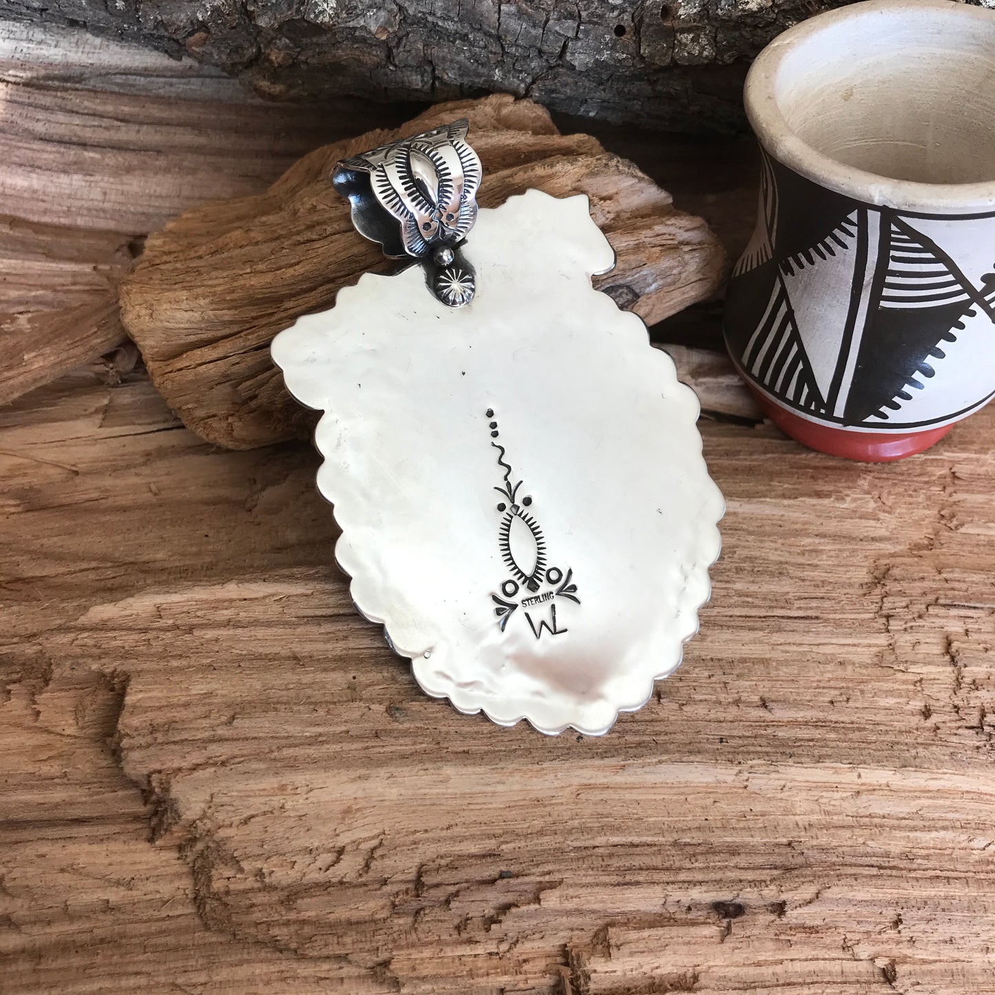 SPIRIT PONY Repousse pendant with Blue Moon Turquoise~ Sterling Silver~ Huge pendant~ Artisan Handmade