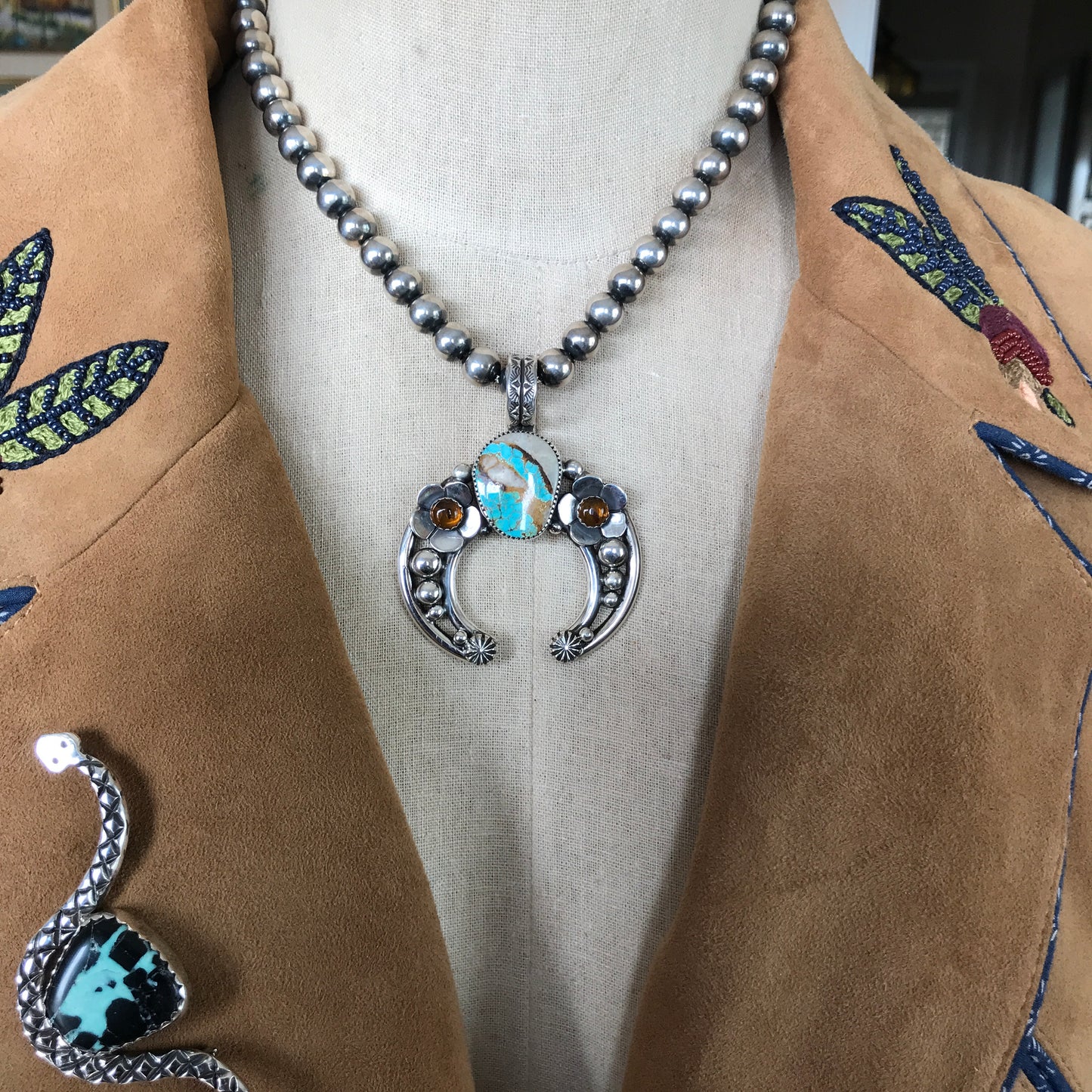 Royston Ribbon Turquoise Naja pendant~ Sterling Silver~ Artisan Handmade ~ 1077