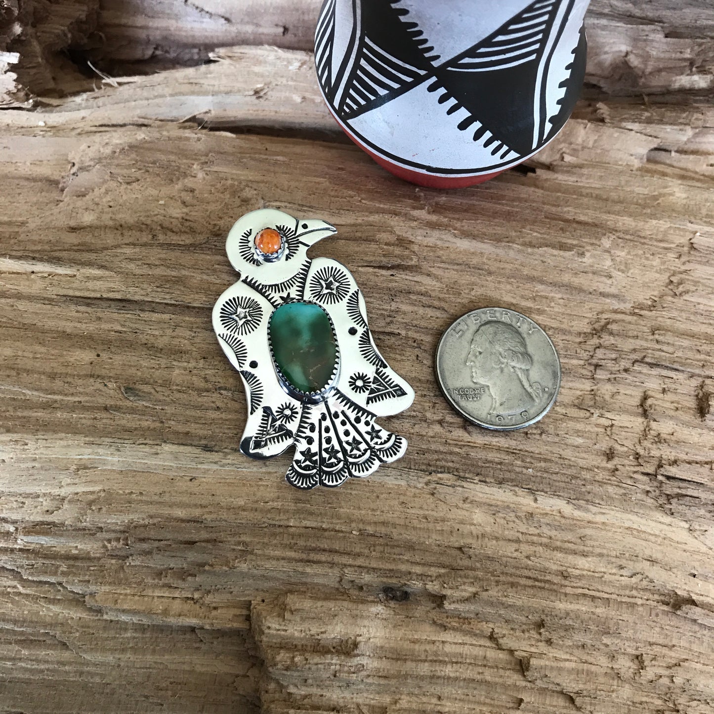 Royston Turquoise Thunderbird lapel pin~ Sterling Silver~ Artisan Handmade ~ 1123