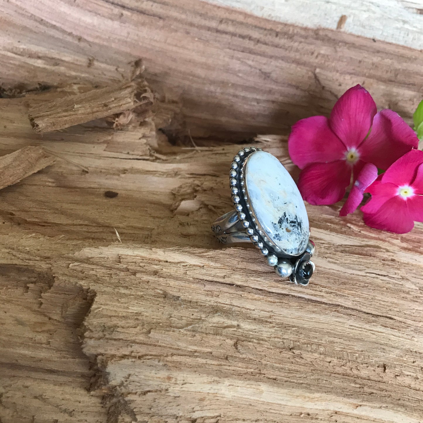 White Buffalo Ring~Sterling Silver~ Artisan Handmade~ Size 9 1/2