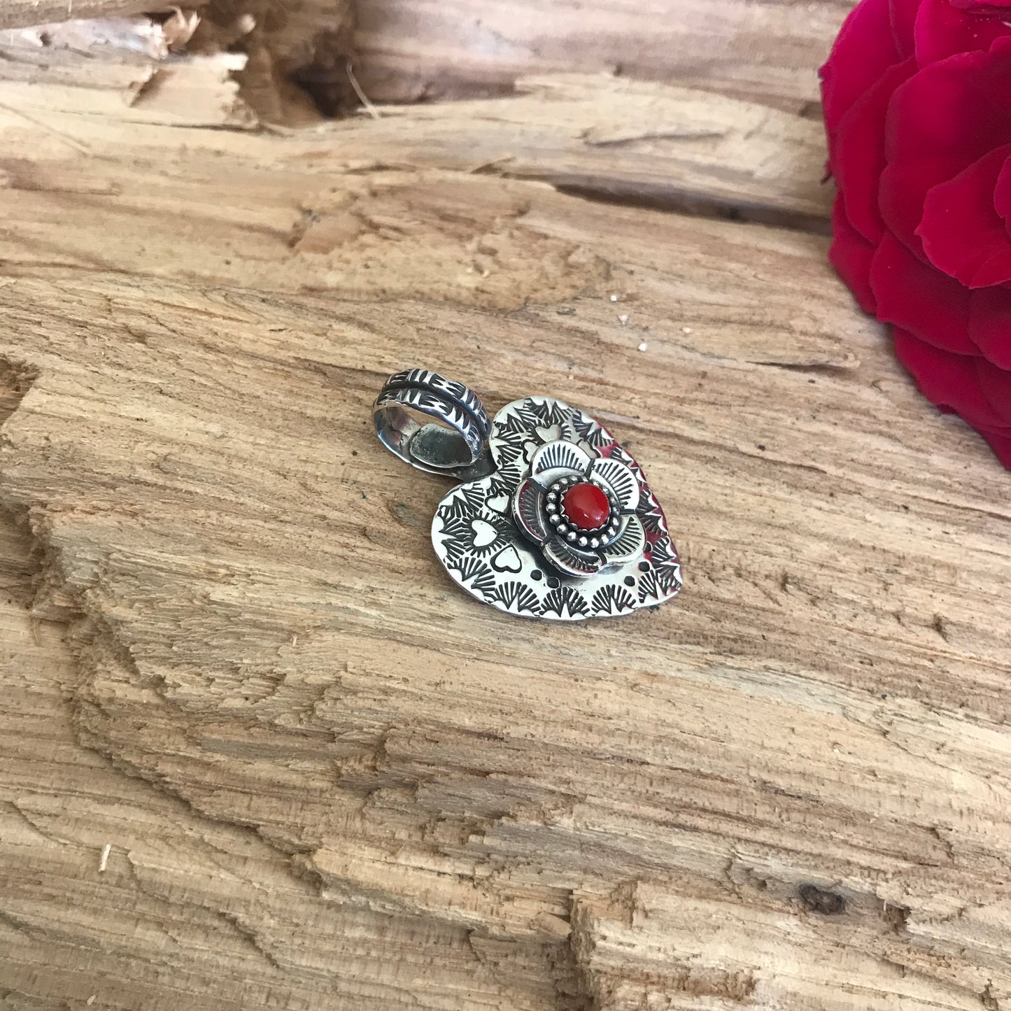 Mi Flora Corazon~ My Heart flower Pendant~ Sterling Silver~ Artisan Handmade
