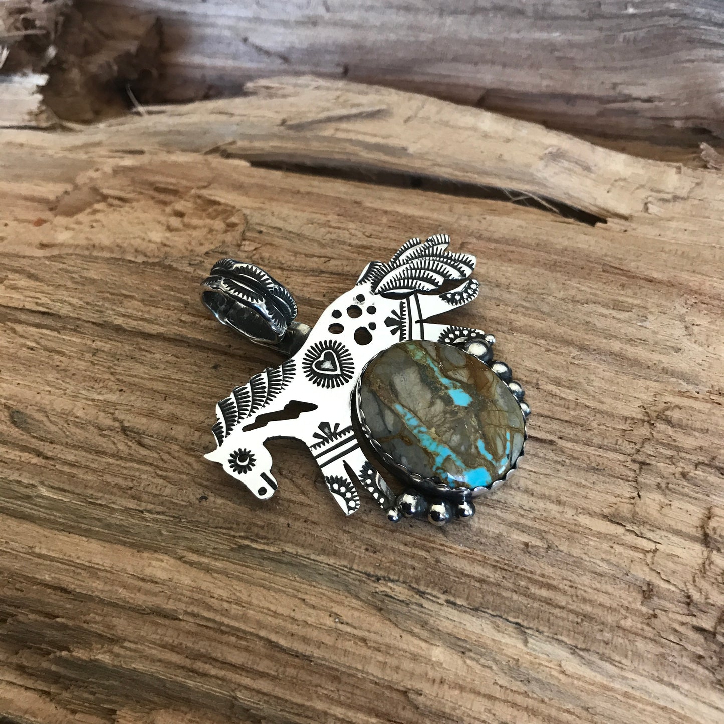 SPIRIT PONY Royston Ribbon Turquoise pendant~ Sterling Silver~ Artisan Handmade