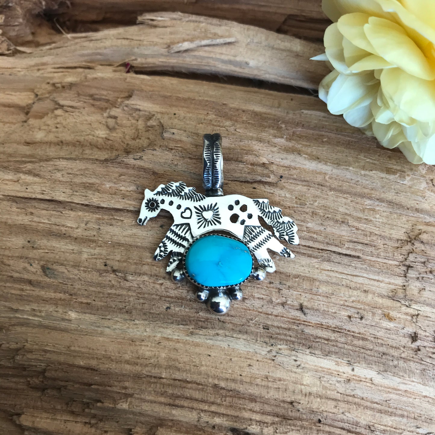 SPIRIT PONY Battle Mountain Turquoise pendant~ Sterling Silver~ Artisan Handmade