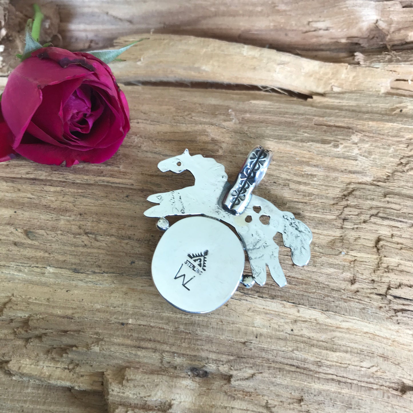 SPIRIT PONY pendant with White Buffalo~ Sterling Silver~ Artisan Handmade