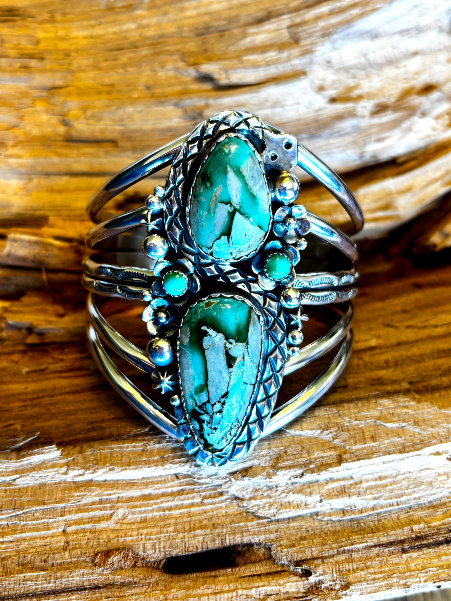 Desert Traveler Rattlesnake Cuff Bracelet with Royston Turquoise~ Sterling Silver~ Artisan Handmade ~ 1205