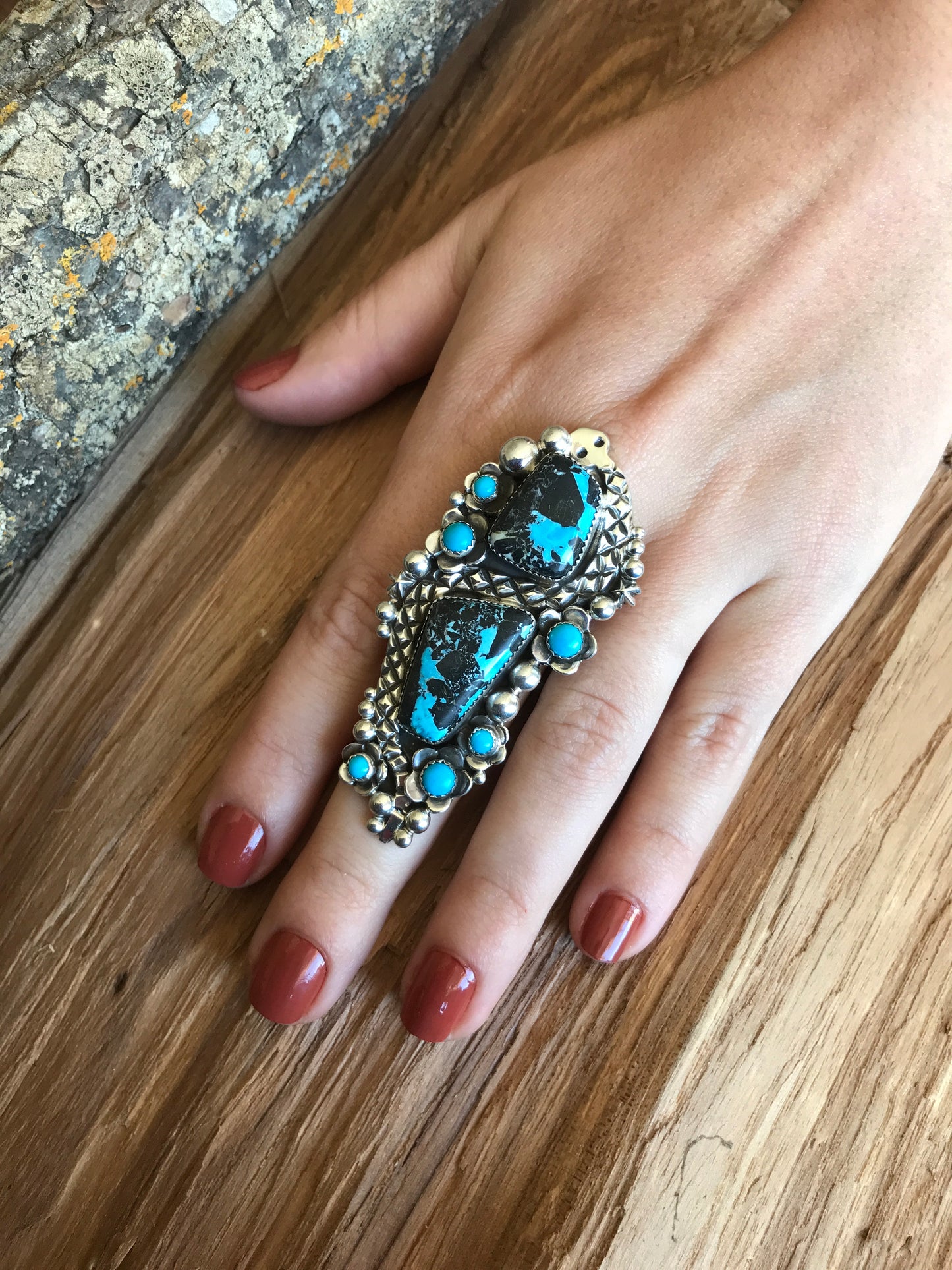 Blue Moon Turquoise Rattlesnake Ring~ Sterling Silver~ Artisan Handmade~ Size 8 1/2