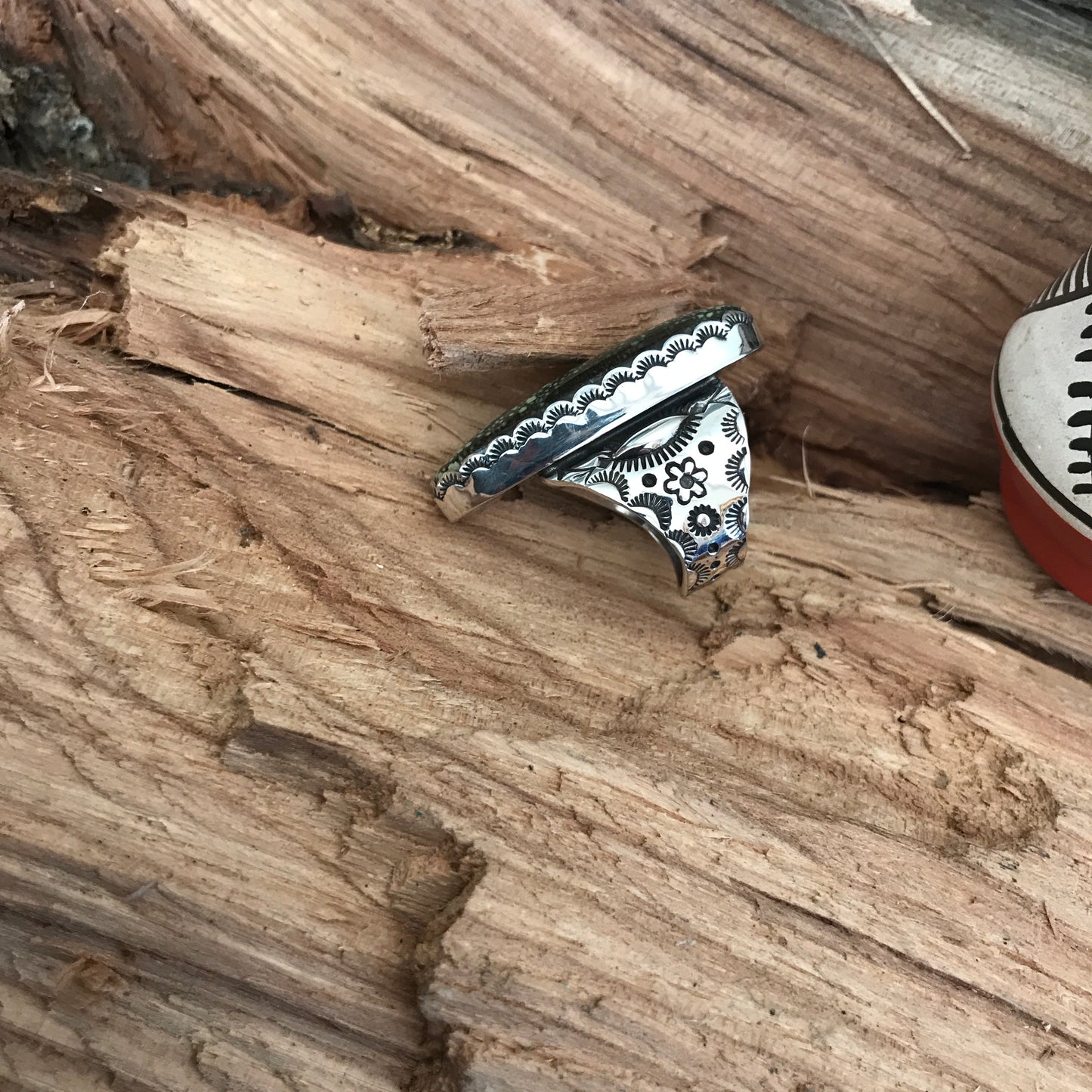 Damele Turquoise Ring~ Sterling Silver~ Offset Shank~ Artisan Handmade~ Size 8 1/2