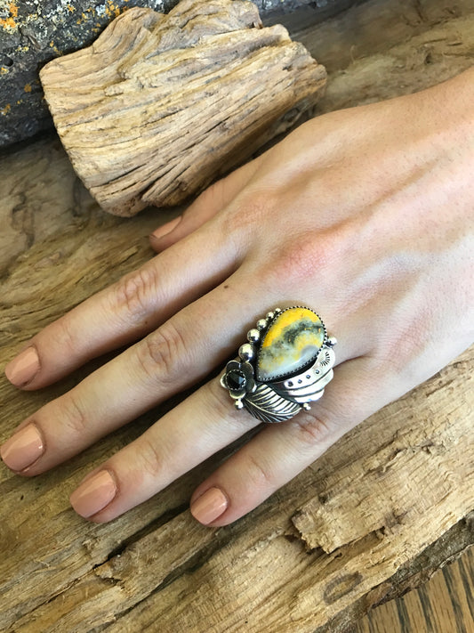 Bumblebee Jasper ring~ Sterling Silver~ Artisan Handmade~ Size 7 ~ 1167