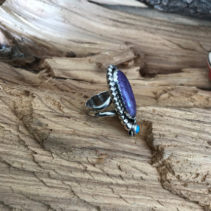 Charoite and Sleeping Beauty Turquoise Ring~Sterling Silver~ Artisan Handmade~ Size 7 1/2