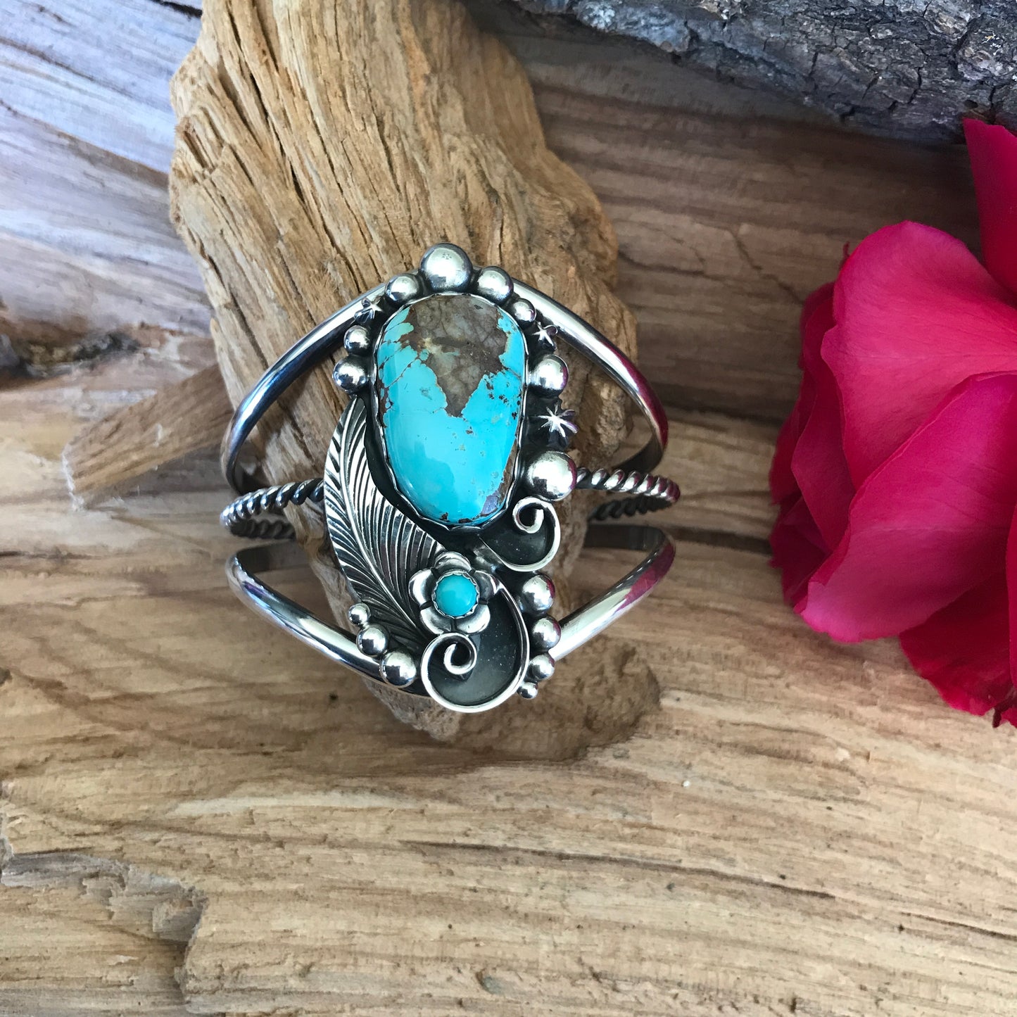 Pilot Mountain Turquoise Cuff Bracelet~ Sterling Silver~ Artisan Handmade