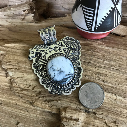 SPIRIT PONY pendant with White Buffalo ~ Sterling Silver~ Artisan Handmade ~ 1206