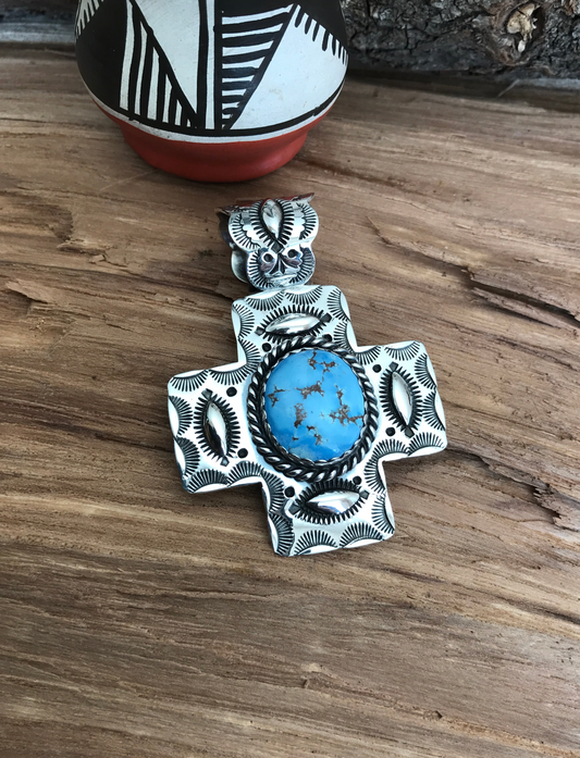 Golden Hills Turquoise San Miguel Cross~ Sterling Silver~ Artisan Handmade