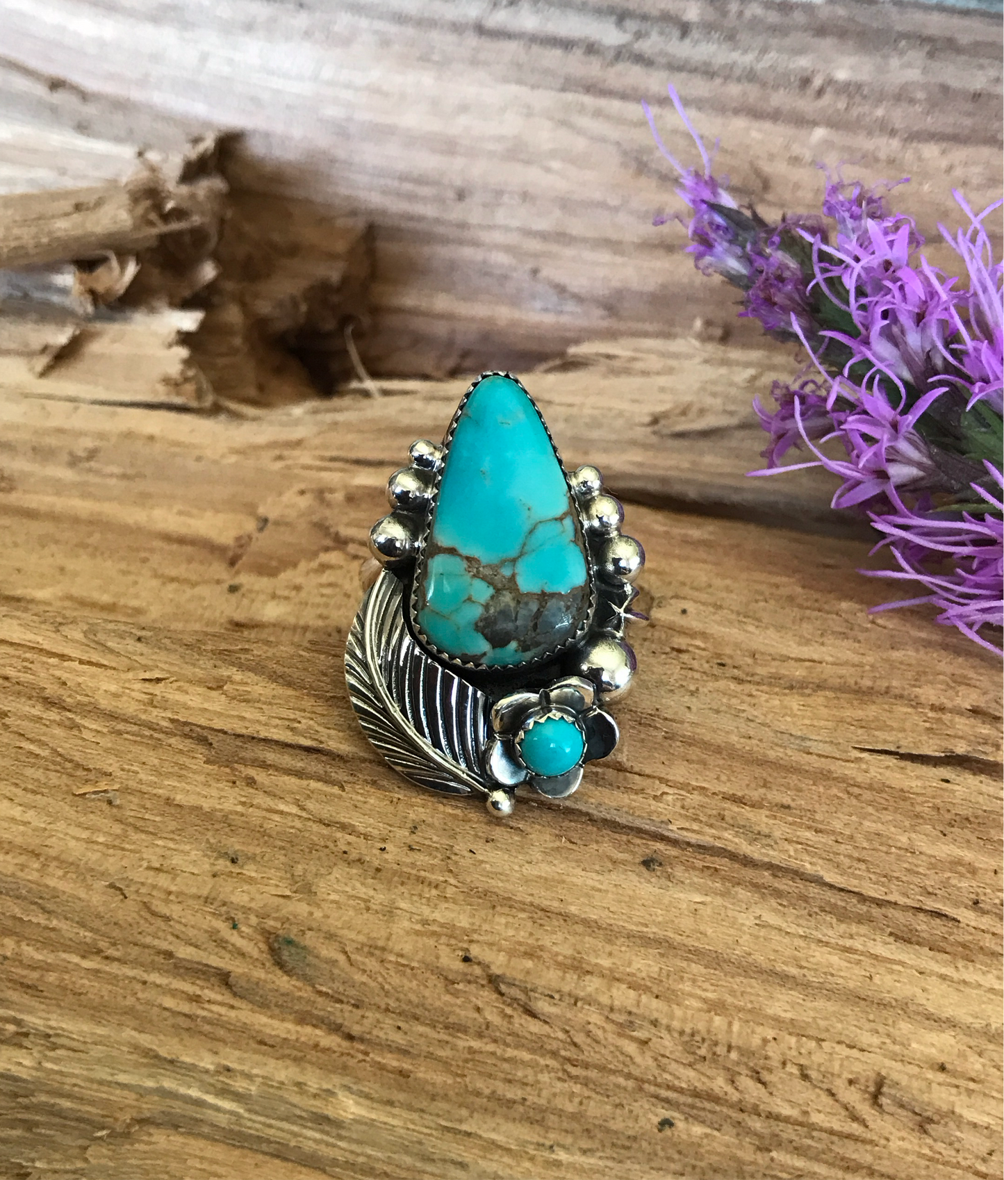 Lone Mountain Turquoise Ring~ Sterling Silver~ Artisan Handmade~ Size 8