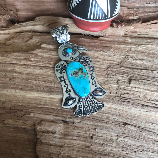 Royston Turquoise Thunderbird pendant~ Sterling Silver~ large pendant~ Artisan Handmade