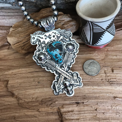 SPIRIT PONY CROSSED ARROWS pendant with Blue Moon Turquoise~ Sterling Silver~ Huge pendant~ Artisan Handmade