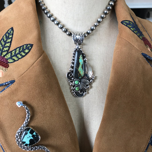 Black Jack Turquoise Pendant~ Sterling Silver~ Artisan Handmade
