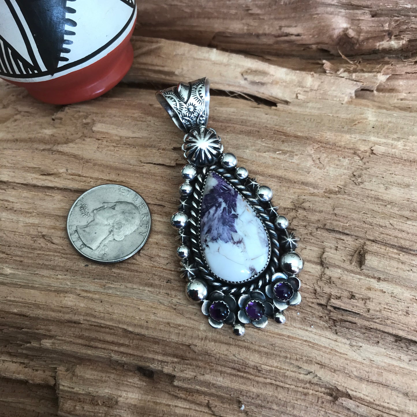 Tiffany Stone and Amethyst large pendant~ Sterling Silver~ Artisan Handmade