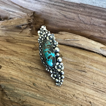 Carico Lake Turquoise Rattlesnake Ring~ Sterling Silver~ Artisan Handmade~ Size 7 1/2