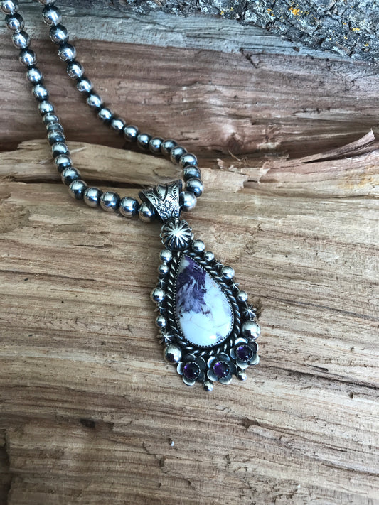 Tiffany Stone and Amethyst large pendant~ Sterling Silver~ Artisan Handmade