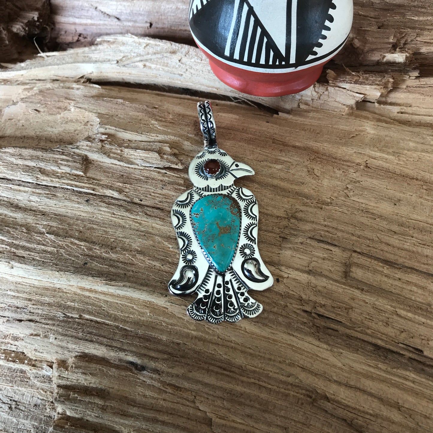 Thunderbird pendant~ Sterling Silver~ Royston Turquoise ~Medium pendant~ Artisan Handmade