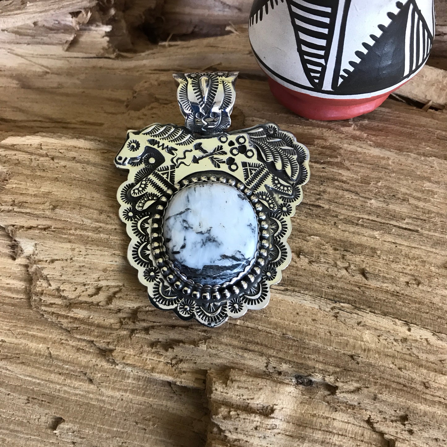 SPIRIT PONY pendant with White Buffalo ~ Sterling Silver~ Artisan Handmade ~ 1206