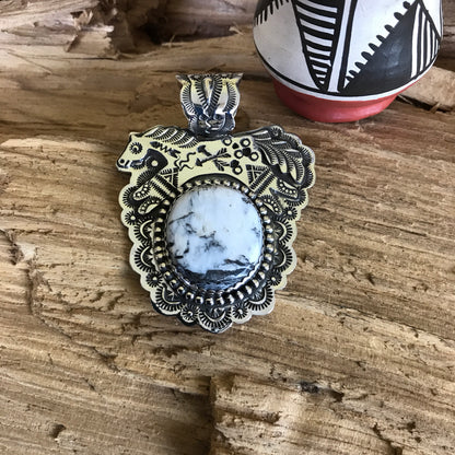 SPIRIT PONY pendant with White Buffalo ~ Sterling Silver~ Artisan Handmade ~ 1206