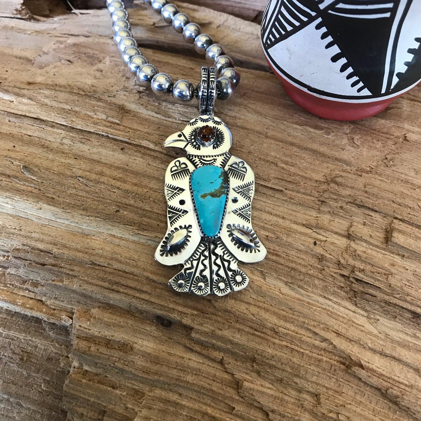 Thunderbird pendant~ Sterling Silver~ Royston Turquoise ~Medium pendant~ Artisan Handmade