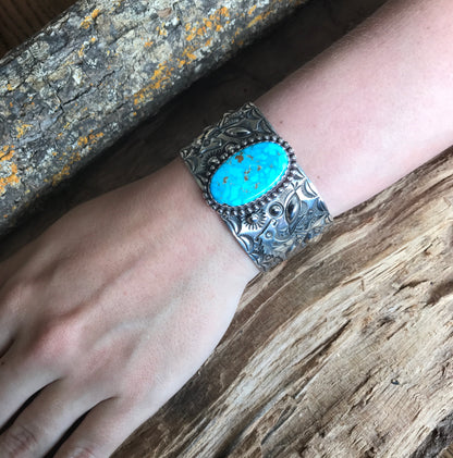 SPIRIT PONY Kingman High Grade Turquoise Cuff Bracelet~ Sterling Silver~ Artisan Handmade