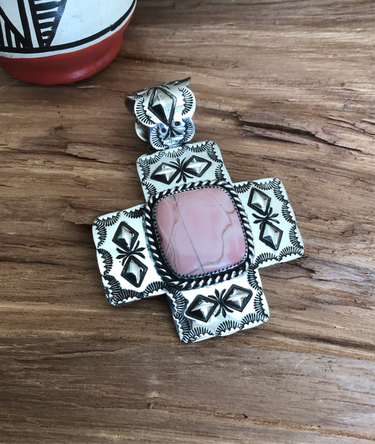 Australian Pink Opal San Miguel Cross~ Sterling Silver~ Artisan Handmade