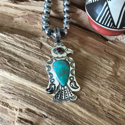 Thunderbird pendant~ Sterling Silver~ Royston Turquoise ~Medium pendant~ Artisan Handmade