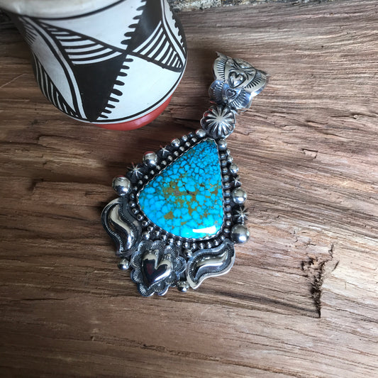 Kingman High Grade Turquoise large pendant~ Sterling Silver~ Artisan Handmade