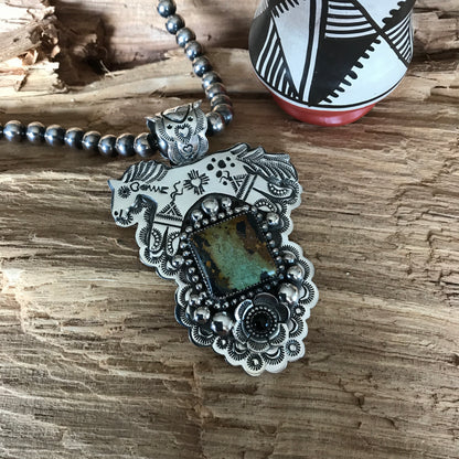 Black Jack Turquoise SPIRIT PONY Pendant~ Sterling Silver~ Artisan Handmade