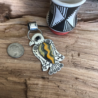 Thunderbird pendant Bumblebee Jasper~ Sterling Silver~ large pendant~ Artisan Handmade